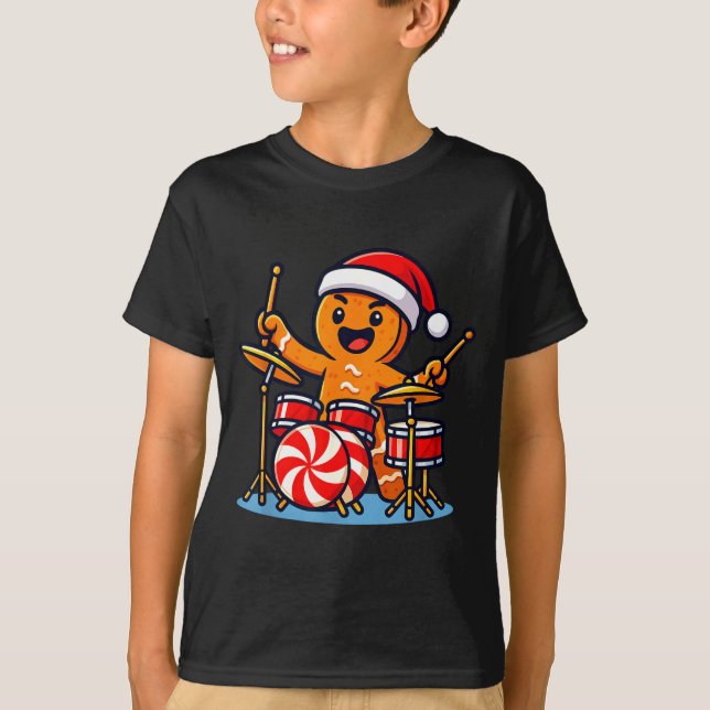 Gingerbread Man Playing Drums  T-Shirt (Vorderseite)