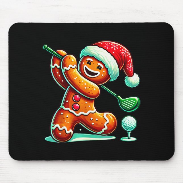 Gingerbread Man Plays Golf Christmas Golfing Santa Mousepad (Vorne)