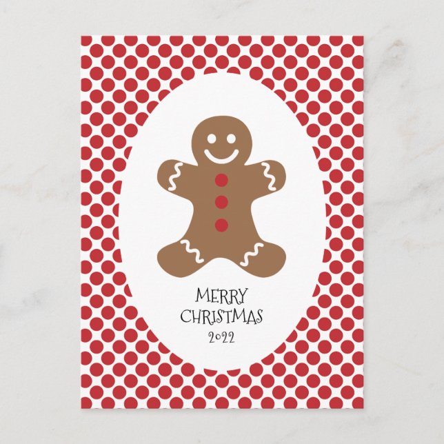 Gingerbread Man Polka Dot Christmas Postcard Postkarte (Vorderseite)