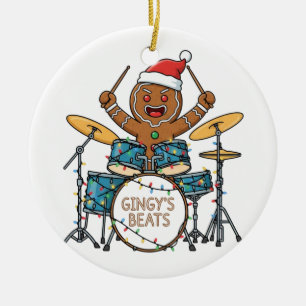 Gingerbread Man Schlagzeugmann Lustiger Weihnachts Keramik Ornament