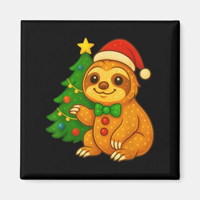Gingerbread Man Sloth Weihnachtsmannmütze Weihnach Magnet (Vorne)