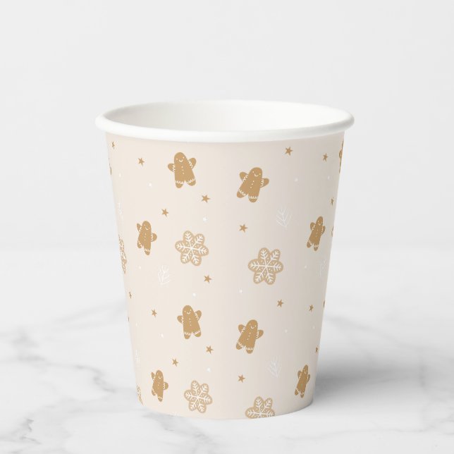 Gingerbread Man Snowflakes Weihnachtsmuster Pappbecher (Vorderseite)