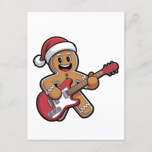 Gingerbread Man spielt E-Gitarre Weihnachten  Einladungspostkarte