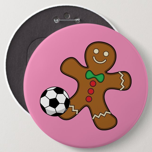 Gingerbread Man spielt Fußball Button (Vorne & Hinten)