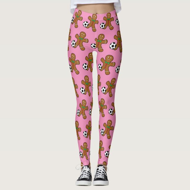 Gingerbread Man spielt Fußball Leggings (Vorderseite)
