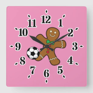 Gingerbread Man spielt Fußball Quadratische Wanduhr