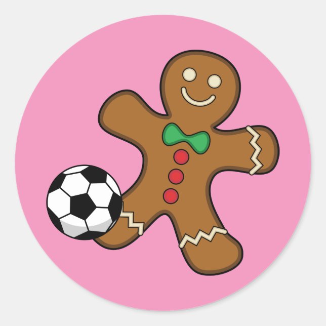 Gingerbread Man spielt Fußball Runder Aufkleber (Vorderseite)