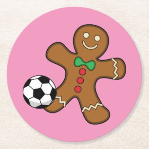 Gingerbread Man spielt Fußball Runder Pappuntersetzer