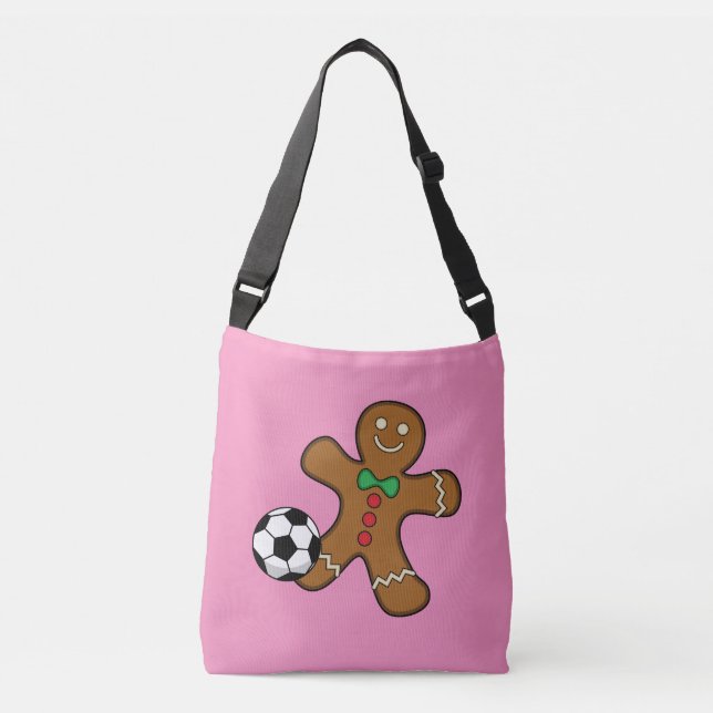 Gingerbread Man spielt Fußball Tragetaschen Mit Langen Trägern (Vorderseite)