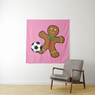 Gingerbread Man spielt Fußball Wandteppich