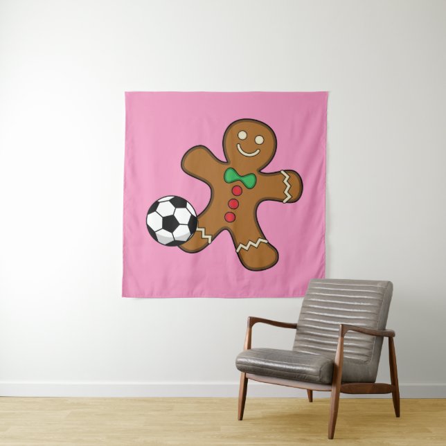 Gingerbread Man spielt Fußball Wandteppich (Beispiel)