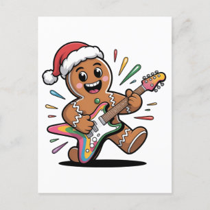 Gingerbread Man spielt Gitarre Electric Santa Einladungspostkarte