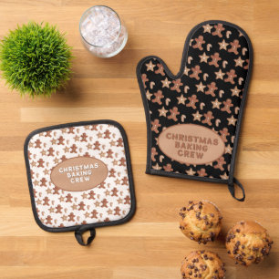 Gingerbread Man, Star & Candy Cane Cookie Muster Ofenhandschuh & Topflappen-Set