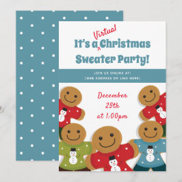 Gingerbread Man Sweater Blue Virtual Christmas Einladung