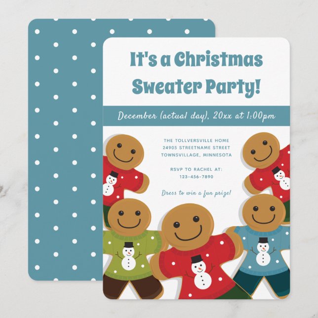 Gingerbread Man Sweater Party Weihnachten Einladung (Vorne/Hinten)