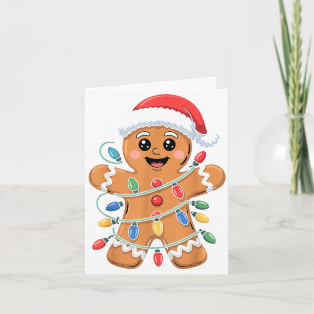 Gingerbread Man Tangled Christmas Lights  Karte (Vorderseite)