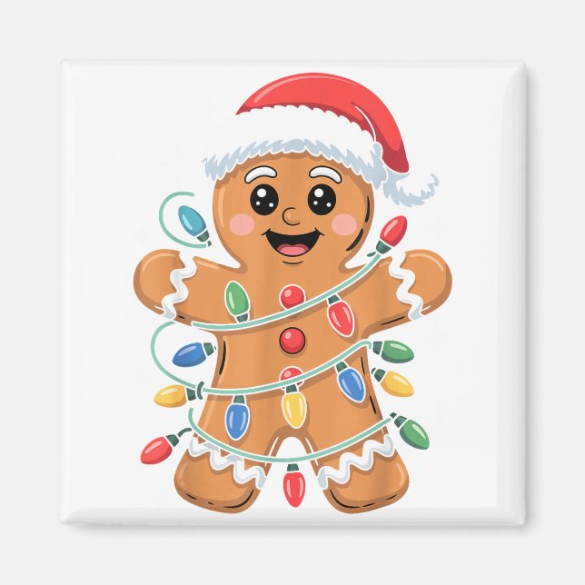 Gingerbread Man Tangled Christmas Lights  Magnet (Vorne)