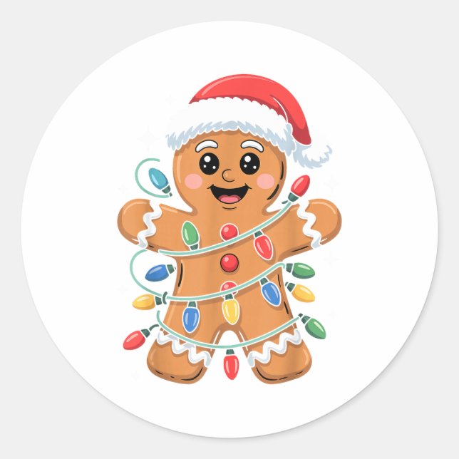 Gingerbread Man Tangled Christmas Lights  Runder Aufkleber (Vorderseite)