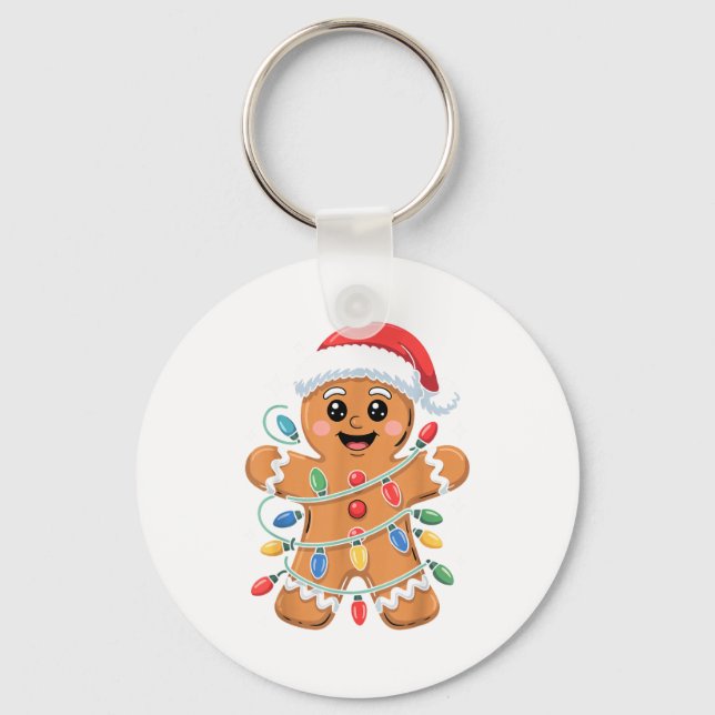 Gingerbread Man Tangled Christmas Lights  Schlüsselanhänger (Vorderseite)