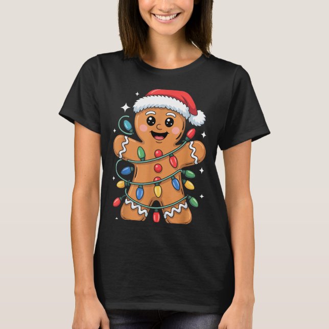 Gingerbread Man Tangled Christmas Lights  T-Shirt (Vorderseite)