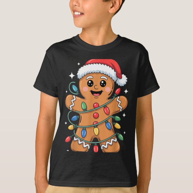 Gingerbread Man Tangled Christmas Lights  T-Shirt (Vorderseite)