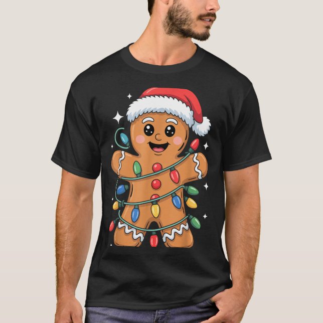 Gingerbread Man Tangled Christmas Lights  T-Shirt (Vorderseite)