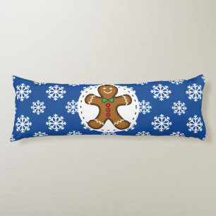 Gingerbread-Mann auf blau-weißen Schneeflocken-Mus Seitenschläferkissen