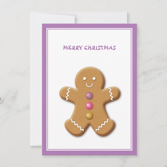 Gingerbread Mann Frohe Weihnachten Lila Mitteilungskarte (Vorderseite)