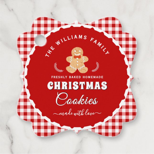 Gingerbread-Mann Gingham Weihnachtsplätzchen Anhän Geschenkanhänger (Vorderseite)