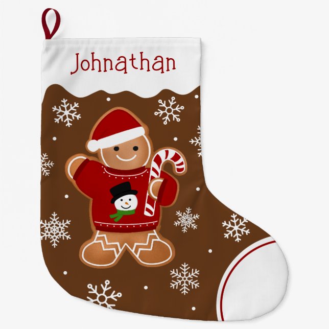 Gingerbread-Mann im Pullover Großer Weihnachtsstrumpf (Vorderseite)