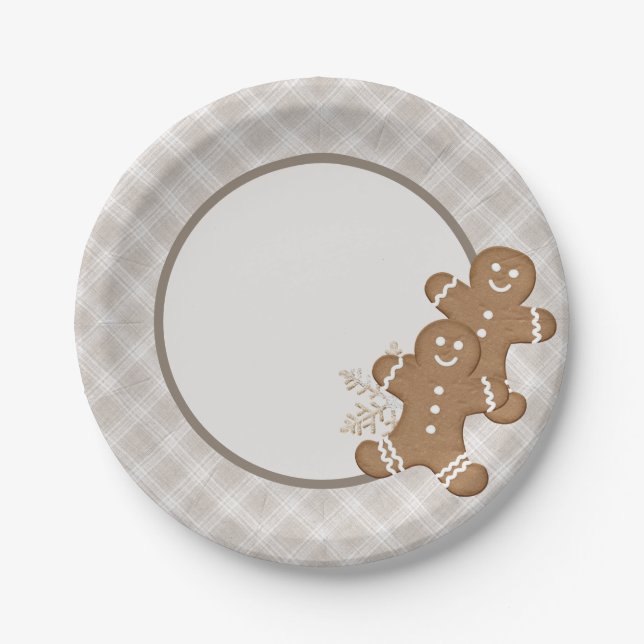 Gingerbread Mann Kariert Weihnachtskeks Pappteller (Vorderseite)