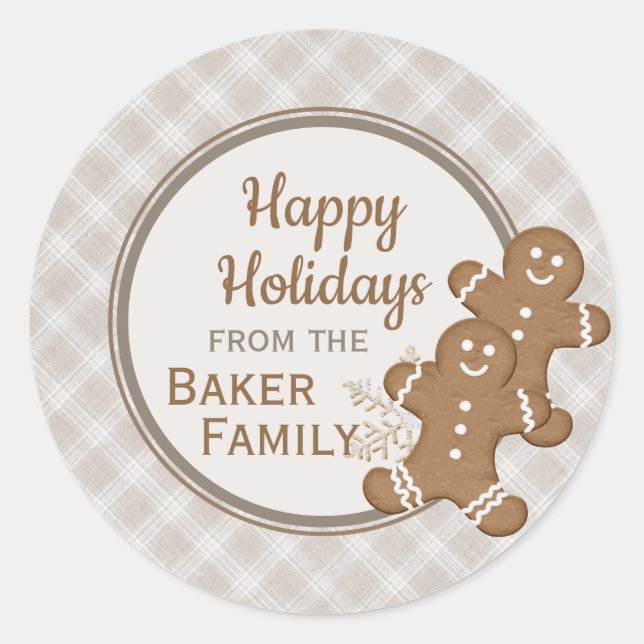 Gingerbread Mann Kariert Weihnachtskeks Runder Aufkleber (Vorderseite)