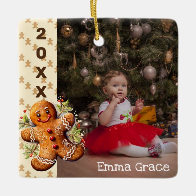 Gingerbread Mann Kinder Weihnachtsfeier Foto Ornam Keramikornament (Vorderseite)