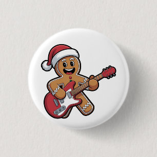 Gingerbread Mann spielt E-Gitarre Weihnachten  Button