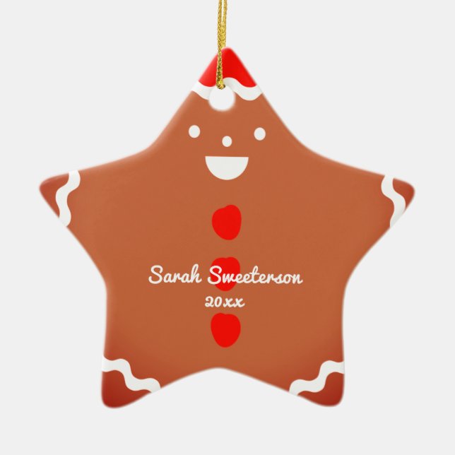 Gingerbread-Mann-Star Weihnachtskekse Keramikornament (Vorne)