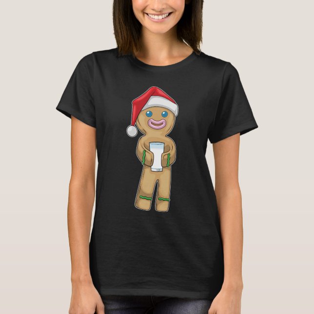 Gingerbread Mann Weihnachtsmilch T-Shirt (Vorderseite)