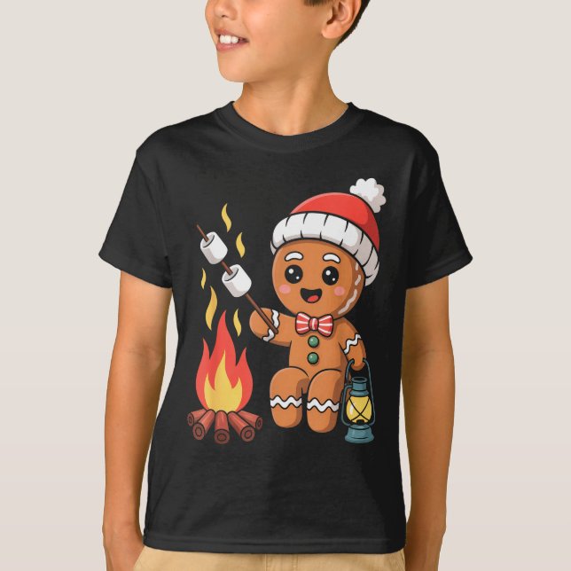 Gingerbread Marshmallow Roaster Camng Christmas  T-Shirt (Vorderseite)