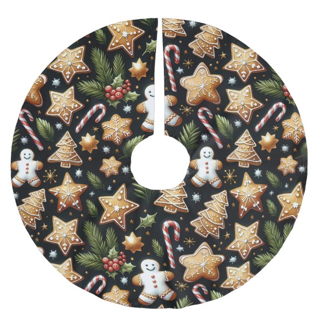 Gingerbread Men and Candy Canes Christmas Polyester Weihnachtsbaumdecke (Vorderseite)