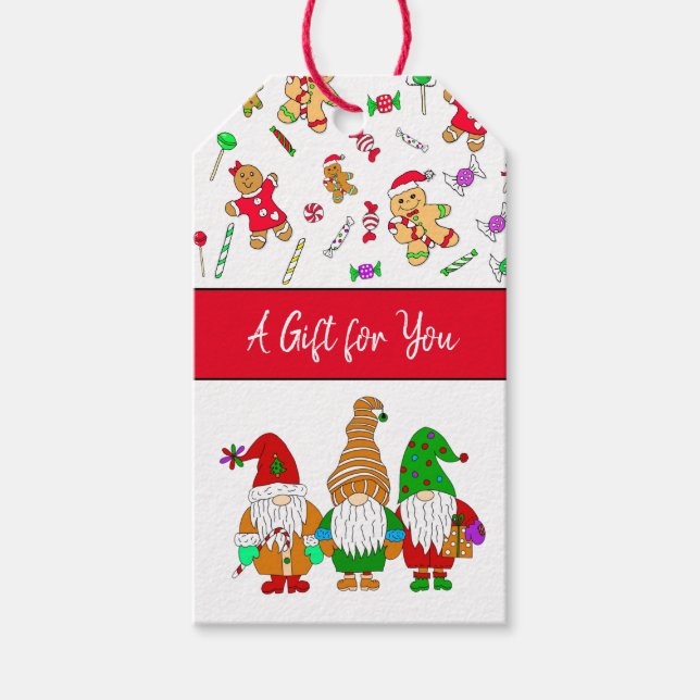 Gingerbread Men and Gnomes Weihnachtsmarken Geschenkanhänger (Vorderseite)