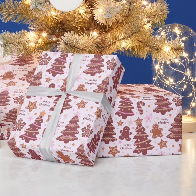 Gingerbread Men Christmas Bäume Frohe Weihnachten Geschenkpapier (Feiertage)
