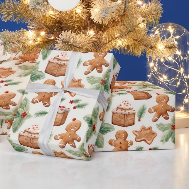 Gingerbread Men Dessert Greenery Moderne Weihnacht Geschenkpapier (Feiertage)