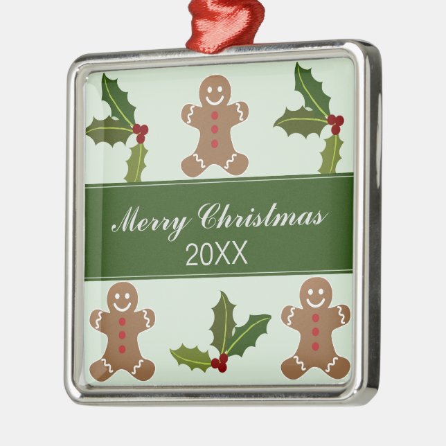 Gingerbread Men und Holly Weihnachten Ornament Aus Metall (Links)
