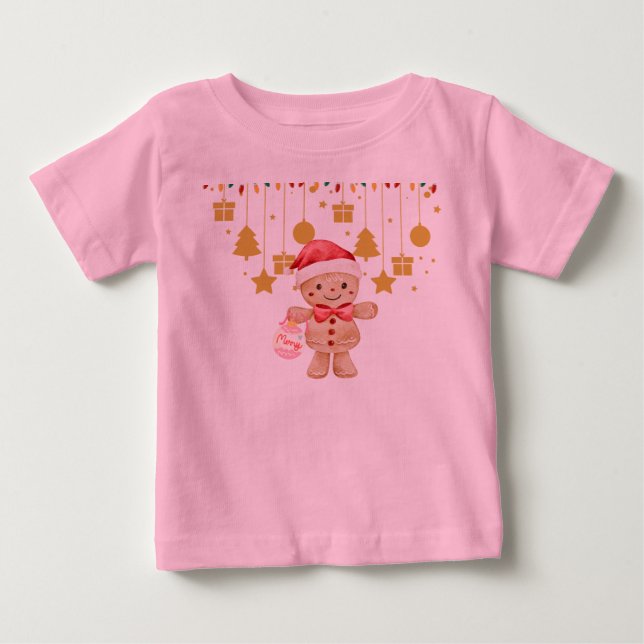  Gingerbread  Merry Christmas Lights baby t shirt (Vorderseite)