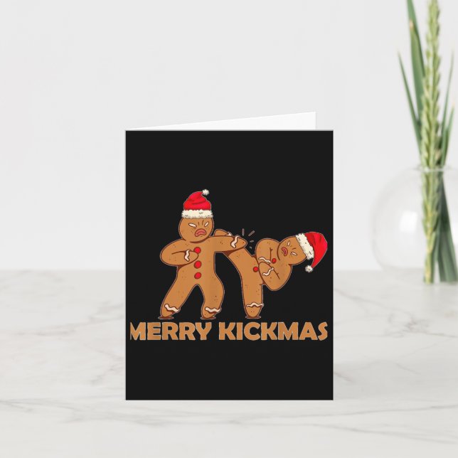 Gingerbread Merry Kickmas Funny Karate Santa Famil Karte (Vorderseite)