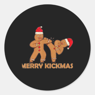 Gingerbread Merry Kickmas Funny Karate Santa Famil Runder Aufkleber