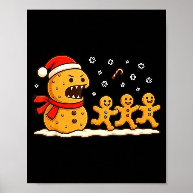 Gingerbread Monster Chase Funny Christmas Cookie X Poster (Vorne)