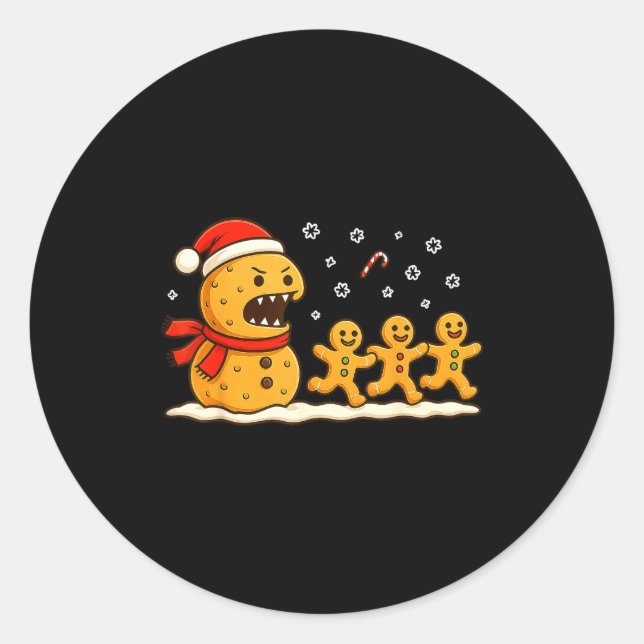 Gingerbread Monster Chase Funny Christmas Cookie X Runder Aufkleber (Vorderseite)