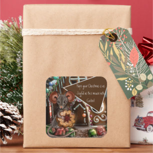 Gingerbread Mouse Weihnachten Quadratischer Aufkleber