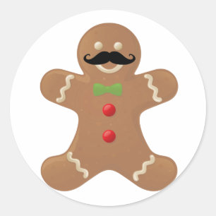Gingerbread Mustache Man Runder Aufkleber