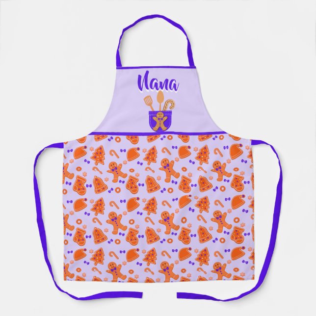 Gingerbread Pattern Grandma Gift Purple Schürze (Vorderseite)